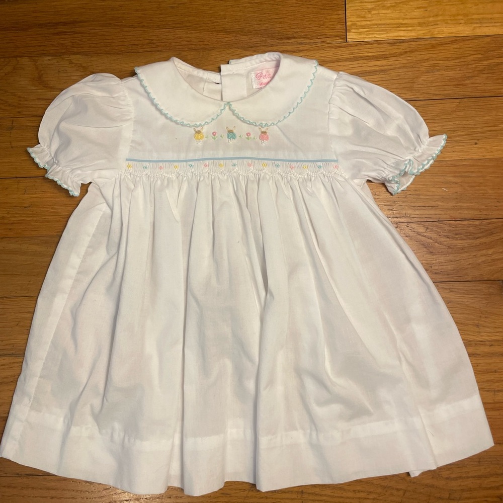 Petit Ami White Easter Dress with Bunny Detail - 3M